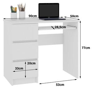 AKORD A-6 íróasztal, 90x77x50, fehér/magasfényű fekete, balos