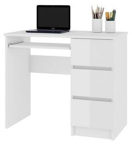 KORDA A-6 íróasztal, 90x77x50, fehér/magasfényű fekete, balos