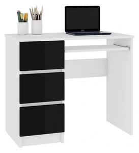 KORDA A-6 íróasztal, 90x77x50, fehér/magasfényű fekete, jobbos