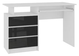 AKORD CLP 135 íróasztal, 135x77x60, fehér/magasfényű fekete