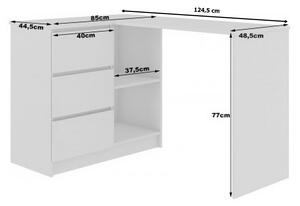 AKORD B16 íróasztal, 124,5x77x50, fehér/magasfényű fekete, balos