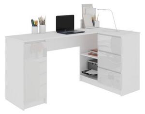 KORDA B20 íróasztal, 155x77x85/48,5, fehér/magasfényű fekete, jobbos