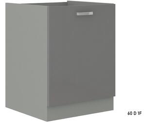 GRISS 60 D 1F BB, alsó konyhaszekrény, 60x82x50, szürke/szürke magasfényű