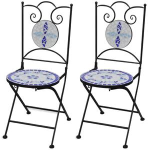 VidaXL 2 db kék és fehér összecsukható kerámia kerti szék