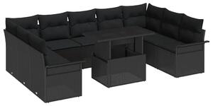 Kerti Kanapé Szett párnával párnával 10 pcs Fekete Poly Rattan