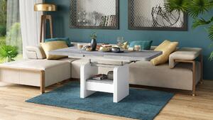 LEXUS kinyitható dohányzóasztal emelhető asztallap funkcióval, beton / fehér matt
