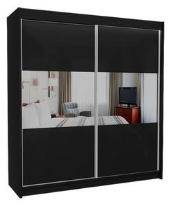 ROSANA tolóajtós ruhásszekrény tükörrel, fekete, 200x216x61