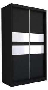 IRIS tolóajtós ruhásszekrény, 150x216x61, fekete/fehér üveg