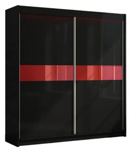 ALEXA tolóajtós ruhásszekrény, fekete/piros üveg, 200x216x61