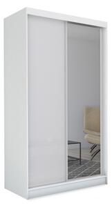 TARRA tolóajtós ruhásszekrény tükörrel + Halk zárorendszer, fehér, 150x216x61
