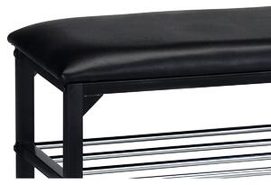 Cipőtartó állvány ülőkével, 2 szintes, fekete, 80x 30 x 45 cm