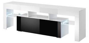 MEBLINE TV szekrény TORO 138 fehér fényes / fekete fényes