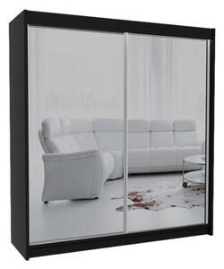ROBERTA tolóajtós ruhásszekrény tükörrel, fekete, 200x216x61