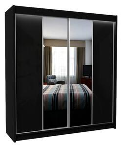LUZON tolóajtós ruhásszekrény tükörrel, fekete, 200x216x61