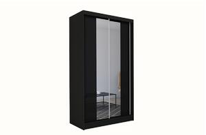 TOMASO tolóajtós ruhásszekrény tükörrel, fekete, 150x216x61