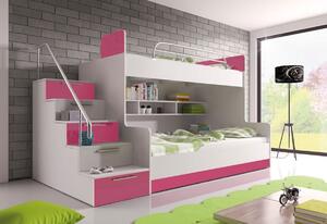 DARCY II COLOR emeletes ágy, balos létrával, fehér/magasfényű rózsaszín