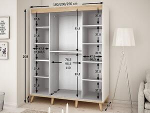 SKANDI T2 100 tolóajtós szekrény, 100,5x208x62, fehér/sonoma/bükk