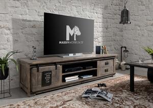 Massziv24 - IRON III. TV asztal 200x50 cm, mangó, szürke