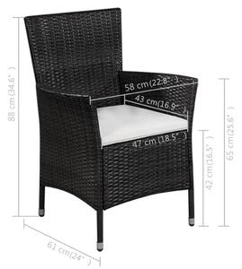 VidaXL fekete polyrattan kültéri szék zsámollyal és párnákkal