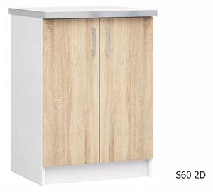 SALTO S60 2D alsó konyhaszekrény munkalappal, 60x85,5x46, sonoma/fehér