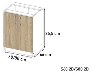 SALTO S80 2D alsó konyhaszekrény munkalappal, 80x85,5x46, sonoma/fehér