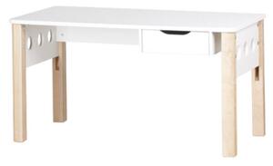 White állítható magasságú asztal, fiókkal, nyírfa lábbal