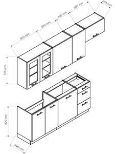 OREIRO 240 konyhabútor összeállítás, hamu/magasfényű fehér