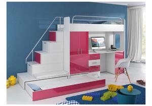 RAJ V P1 COLOR, emeletes ágy, 80x200 cm, univerzális orientáció, fehér/magasfényű türkiz