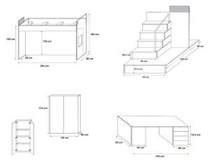 RAJ V P1 COLOR, emeletes ágy, 80x200 cm, univerzális orientáció, fehér/magasfényű fehér