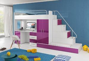 DARCY V P1 COLOR, emeletes ágy, 80x200 cm, univerzális orientáció, fehér/magasfényű rózsaszín
