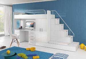 RAJ V P1 COLOR, emeletes ágy, 80x200 cm, univerzális orientáció, fehér/magasfényű fehér