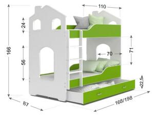 PATRIK 2 Domek gyerekágy + AJÁNDÉK matrac + ágyrács, 160x80 cm, fehér/szürke