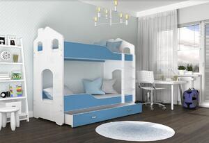 PATRIK 2 Domek gyerekágy + AJÁNDÉK matrac + ágyrács, 160x80 cm, fehér/szürke