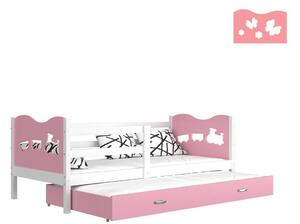 FOX P2 COLOR gyerekágy + matrac + ágyrács INGYEN, 190x80, fehér/pillangó/rózsaszín