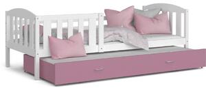 KUBA P2 COLOR gyerekágy + ÁJÁNDÉK matrc + ágyrács, 190x80 cm, fehér/rózsaszín