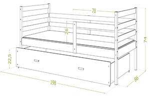 RACEK P1 COLOR gyerekágy magas leesésgátlóval + AJÁNDÉK matrac + ágyrács, 184x80 cm, korpusz fehér/fiók szürke