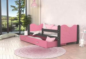 MICKEY P1 COLOR gyerekágy + AJÁNDÉK matrac + ágyrács, 160x80 cm, szürke/rózsaszín