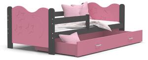 MICKEY P1 COLOR gyerekágy + AJÁNDÉK matrac + ágyrács, 160x80 cm, szürke/rózsaszín
