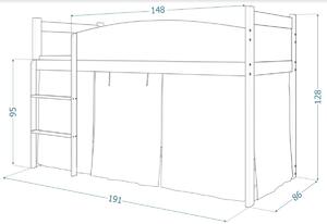 Dětská stanová postel TWIST ANTRESOLA, 184x80, bílá/BALLET/bílá