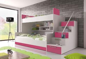 DARCY II COLOR emeletes ágy, jobbos létrával, fehér/magasfényű rózsaszín