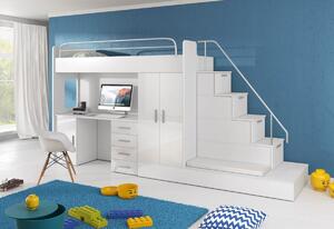 DARCY V P1 COLOR, emeletes ágy, 80x200 cm, univerzális orientáció, fehér/magasfényű fehér
