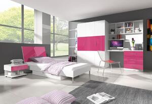 DARCY III P1 gyerek ágy, 90x200 cm, fehér/magasfényű rózsaszín