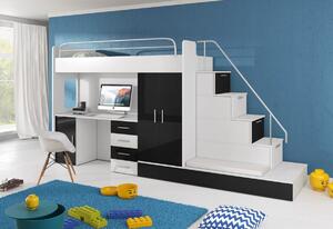 DARCY V P1 COLOR, emeletes ágy, 80x200 cm, univerzális orientáció, fehér/magasfényű fekete