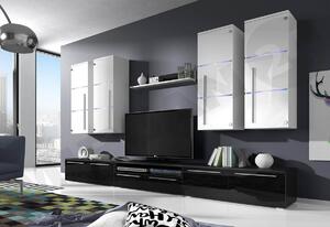 LOBO nappali fal, fenti szekrények: fehér, lenti szekrények: fekete