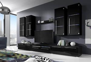 LOBO nappali fal, fenti szekrények: fekete, lenti szekrények: fekete