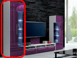 ROMA magas vitrines szekrény, fehér/magasfényű lila