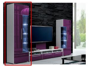 ROMA magas vitrines szekrény, fehér/magasfényű lila