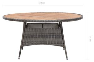 VidaXL szürke polyrattan és akácfa kerti asztal 150 x 74 cm