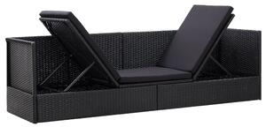 VidaXL fekete polyrattan kerti ágy ülő- és hátpárnával