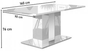 DENAR étkezőasztal, 160x76x90 cm, magasfényű fehér